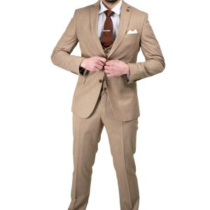Ανδρικό Κοστούμι Με Γιλέκο Slim Fit SARTORI ITALY (4502) Μπεζ